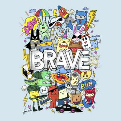 Doodle Monsters Brave - Youth Premium Cotton Tee Design