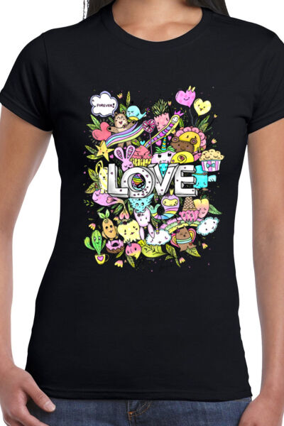 Doodle Monster Love - Ladies Premium Cotton Tee Thumbnail