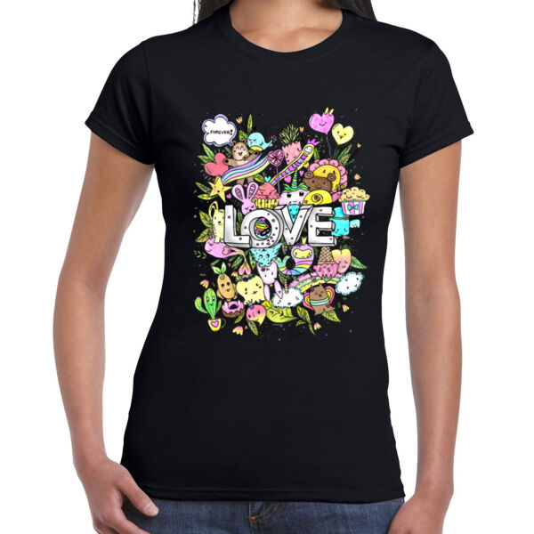 Doodle Monster Love - Ladies Premium Cotton Tee Thumbnail